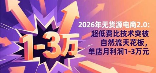 2026年无货源电商2.0【更新】：超低费比技术突破自然流天花板，单店月利润1-3万元