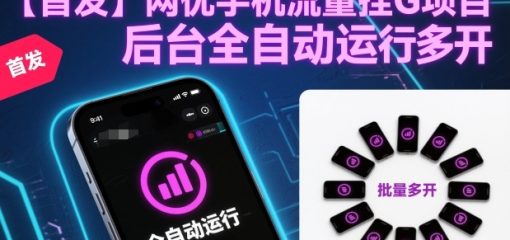 【首发】网优手机流量挂G项目，后台全自动运行，可无限批量多开【揭秘】