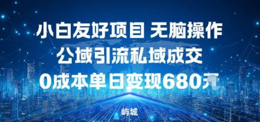 小白友好项目，无脑操作，公域引流私域成交，0成本单日变现680米