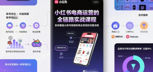 小红书电商运营的全链路实战课程，系统覆盖从账号搭建到商业变现的完整流程