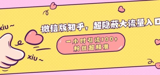 微信版知乎，超隐蔽流量入口，一小时引流100人，粉丝质量超高