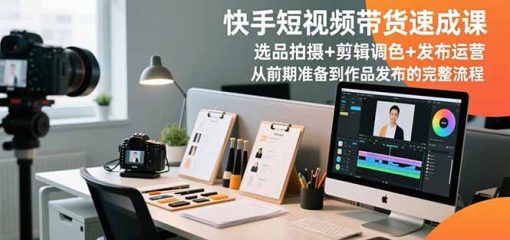 快手短视频带货速成课，选品拍摄+剪辑调色+发布运营，从前期准备到作品发布的完整流程