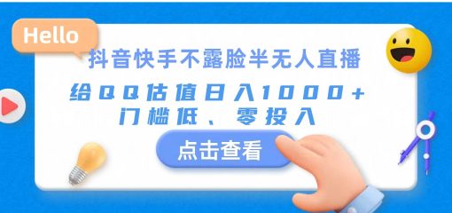 抖音快手不露脸半无人直播，给QQ估值日入1000+，门槛低、零投入