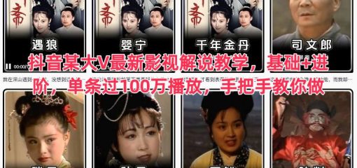 抖音某大V最新影视解说教学，基础+进阶，单条过100万播放，手把手教你做