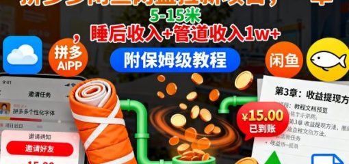 拼多多闲鱼网盘拉新项目，一单5-15米，睡后收入+管道收入1w+(附保姆级教程)