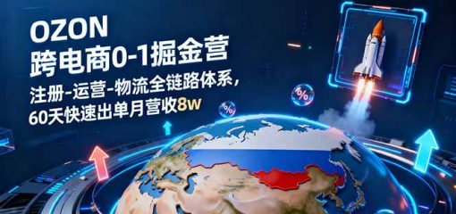 OZON跨境电商0-1掘金营：注册-运营-物流全链路体系，60天快速出单月营收8w