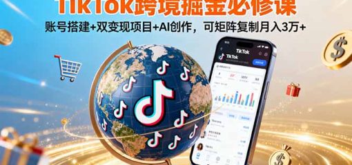 TikTo跨境掘金必修课，账号搭建+双变现项目+AI创作，可矩阵复制月入3万+