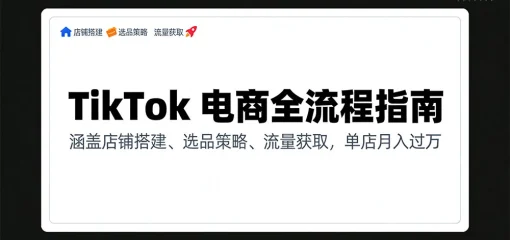 TikTok 电商全流程指南，涵盖店铺搭建、选品策略、流量获取，单店月入过万