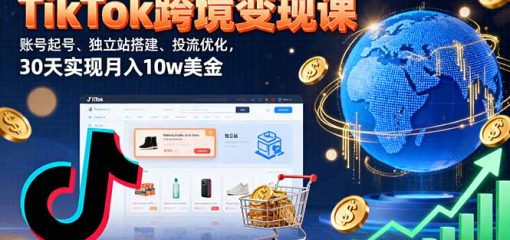 TikTok跨境变现课：账号起号、独立站搭建、投流优化，30天实现月入10w美金